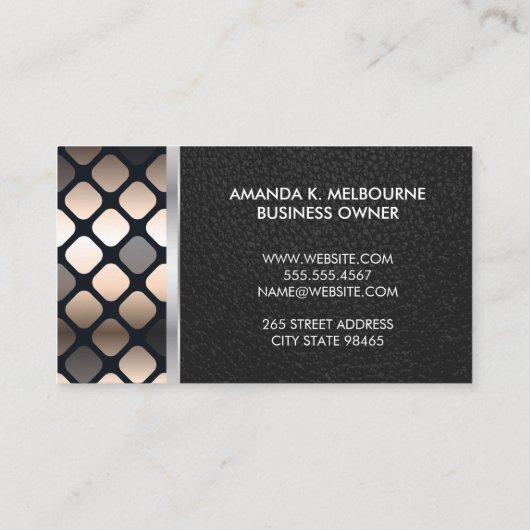 Monogram | Donkere metalen patroon | Zwart leder Visitekaartje (Achterkant)