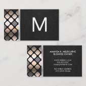 Monogram | Donkere metalen patroon | Zwart leder Visitekaartje (Voorkant / Achterkant)