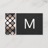Monogram | Donkere metalen patroon | Zwart leder Visitekaartje (Voorkant)