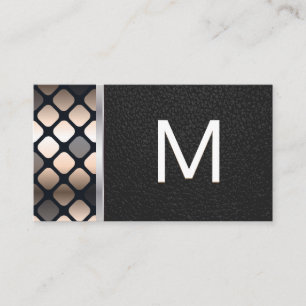 Monogram Donkere metalen patroon Zwart leder Visitekaartje