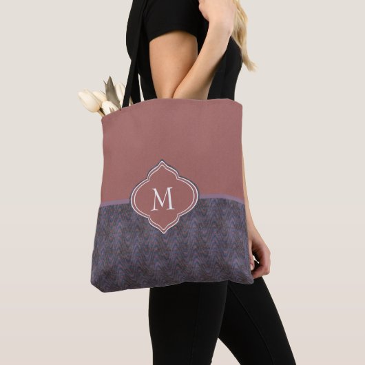Monogram Donkere Paarse blauwaves Tote Bag (Dichtbij)