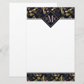 Monogram | Donkere zomernachtpatroon Briefpapier (Voorkant / Achterkant)