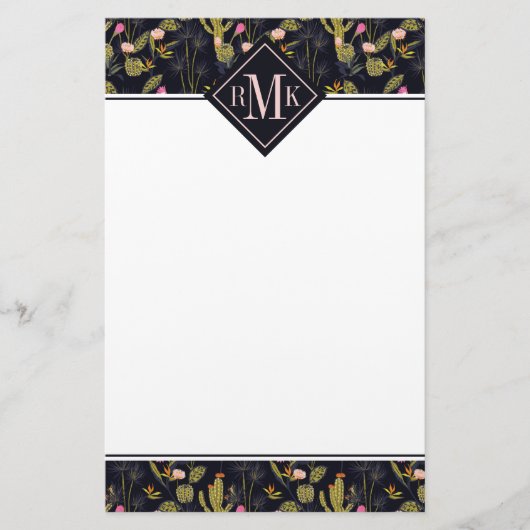 Monogram | Donkere zomernachtpatroon Briefpapier (Voorkant)