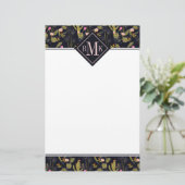 Monogram | Donkere zomernachtpatroon Briefpapier (Staand voorkant)