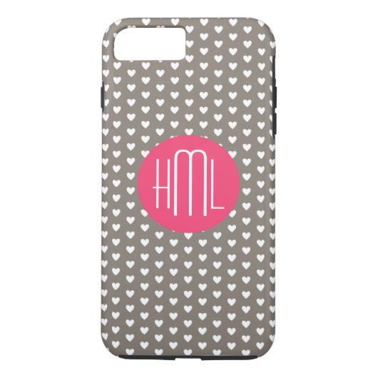 Monogram donkergrijs en Violet Red Heart Case-Mate iPhone Case (Achterkant)