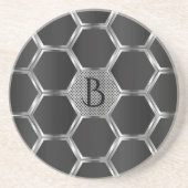 Monogram donkergrijs en zilver geometrisch patroon zandsteen onderzetter (Voorkant)