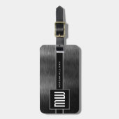 Monogram donkergrijs geborsteld staal bagagelabel (Voorkant verticaal)