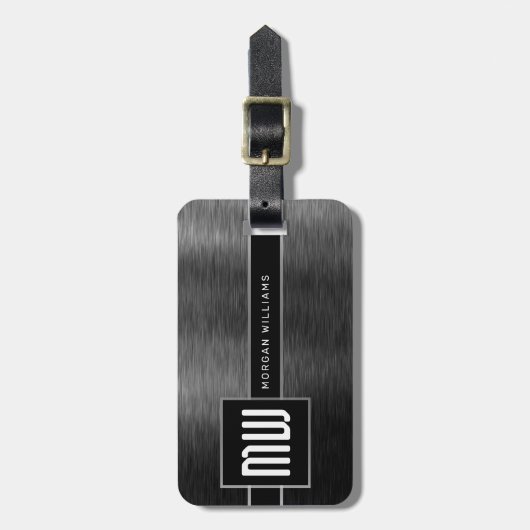 Monogram donkergrijs geborsteld staal bagagelabel (Voorkant verticaal)