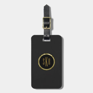 Monogram donkergrijs leer & goud bagagelabel