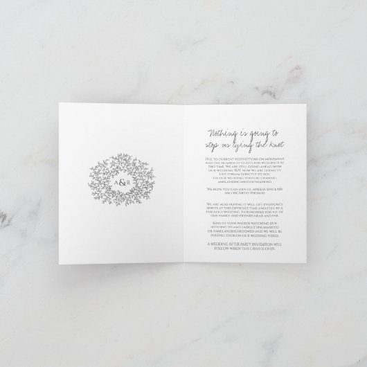 Monogram donkergrijze witte bladbruiloft live stre aankondiging (Binnen)