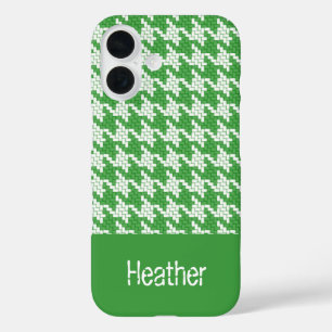 Monogram donkergroen en wit houndstooth patroon iPhone 16 hoesje