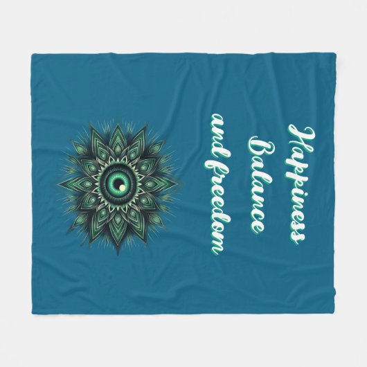 Monogram Donkergroen Evil Eye Symbool op blauw Fleece Deken (Voorkant (Horizontaal))