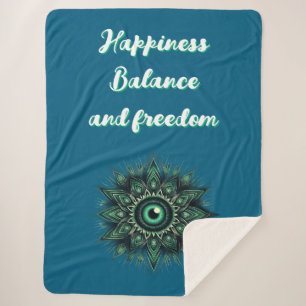 Monogram Donkergroen Evil Eye Symbool op blauw   Sherpa Deken