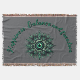 Monogram Donkergroen Evil Eye Symbool op grijs Deken