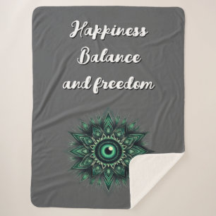 Monogram Donkergroen Evil Eye Symbool op grijs   Sherpa Deken