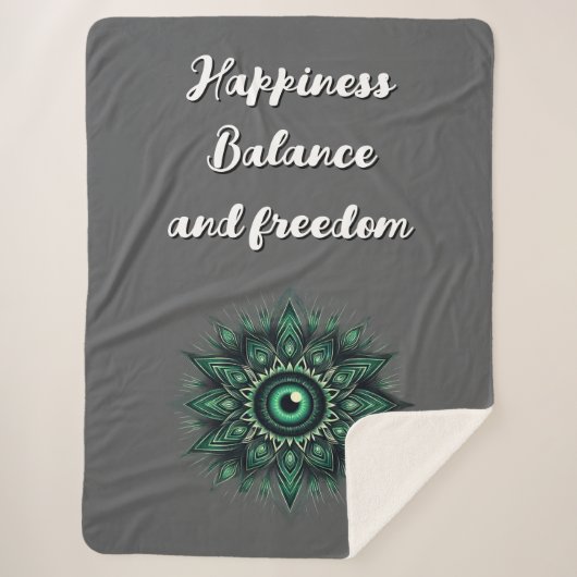 Monogram Donkergroen Evil Eye Symbool op grijs | Sherpa Deken (Voorkant)