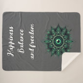 Monogram Donkergroen Evil Eye Symbool op grijs | Sherpa Deken (Voorkant (horizontaal))