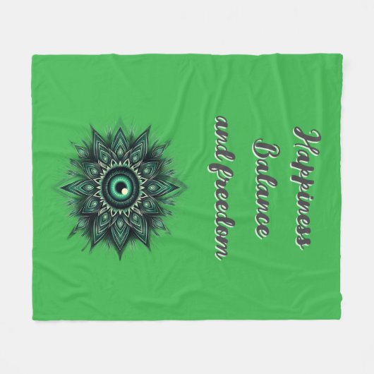 Monogram Donkergroen Evil Eye Symbool op groen | Fleece Deken (Voorkant (Horizontaal))