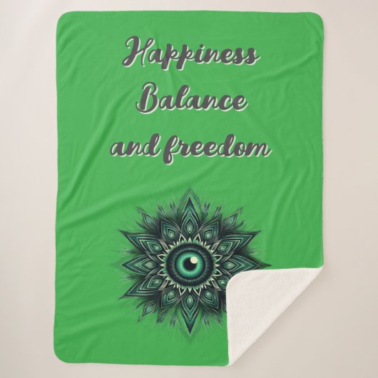 Monogram Donkergroen Evil Eye Symbool op groen | Sherpa Deken (Voorkant)