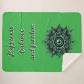 Monogram Donkergroen Evil Eye Symbool op groen | Sherpa Deken (Voorkant (horizontaal))
