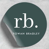 Monogram donkergroen modern minimalistisch ronde sticker