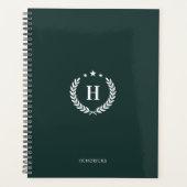 Monogram donkergroen moderne minimalistische fitne planner (Voorkant)