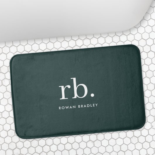 Monogram donkergroen stijlvol, modern minimalistis badmat