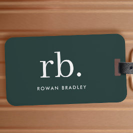 Monogram donkergroen stijlvol, modern minimalistis bagagelabel