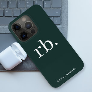 Monogram donkergroen stijlvol, modern minimalistis iPhone 15 pro case