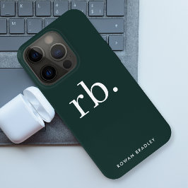 Monogram donkergroen stijlvol, modern minimalistis iPhone 15 pro case