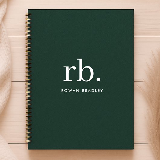 Monogram donkergroen stijlvol, modern minimalistis notitieboek