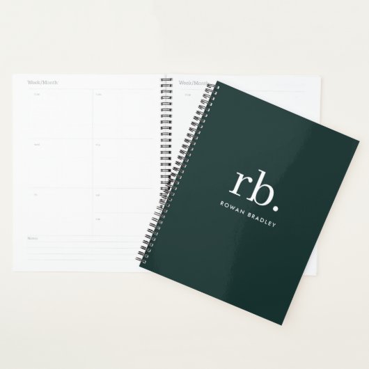 Monogram donkergroen stijlvol, modern minimalistis planner (Display)