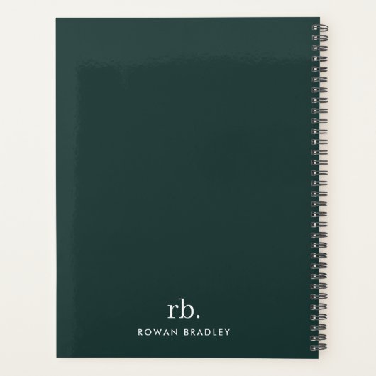 Monogram donkergroen stijlvol, modern minimalistis planner (Achterkant)