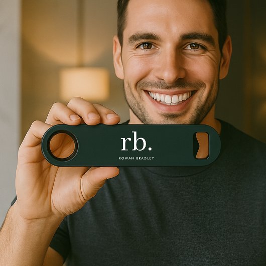 Monogram donkergroen stijlvol, modern minimalistis speed flessenopener