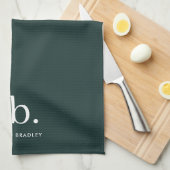Monogram donkergroen stijlvol, modern minimalistis theedoek (Quarter Fold)