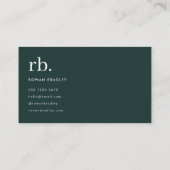 Monogram donkergroen stijlvol, modern minimalistis visitekaartje (Achterkant)