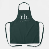 Monogram donkergroen stijlvol modern minimalistisc schort (Voorkant)