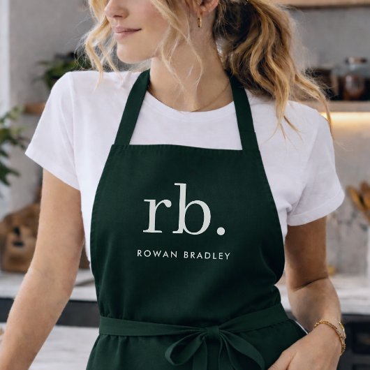 Monogram donkergroen stijlvol modern minimalistisc schort