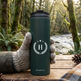 Monogram Donkergroen Stijlvol Modern Minimalistisc Thermosbeker