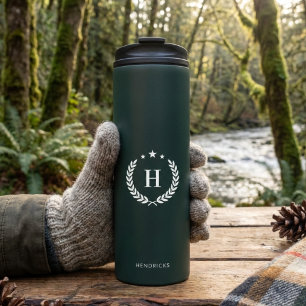 Monogram Donkergroen Stijlvol Modern Minimalistisc Thermosbeker