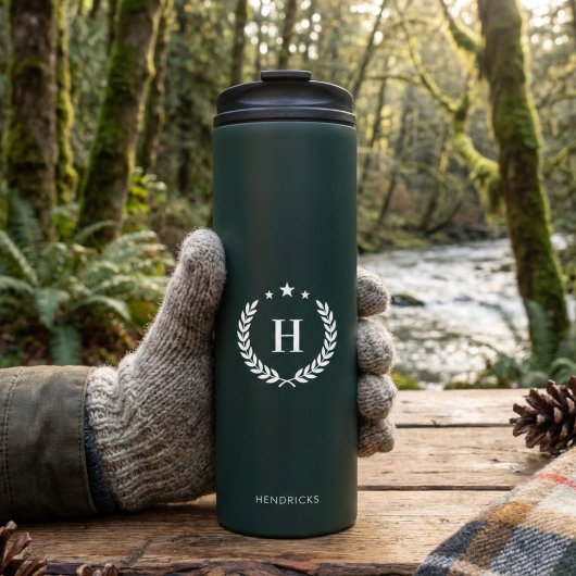 Monogram Donkergroen Stijlvol Modern Minimalistisc Thermosbeker