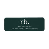 Monogram donkergroen stijlvol modern terugkeeradre etiket (Voorkant)