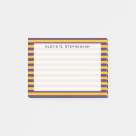 Monogram donkerpaars en goudgeel streep post-it® notes