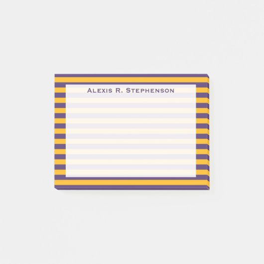 Monogram donkerpaars en goudgeel streep post-it® notes (Voorkant)