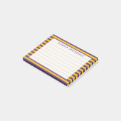 Monogram donkerpaars en goudgeel streep post-it® notes (Schuin)