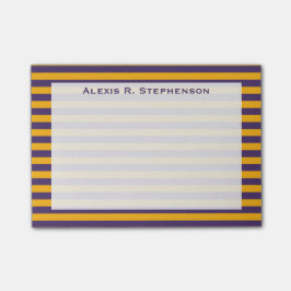 Monogram donkerpaars en goudgeel streep post-it® notes