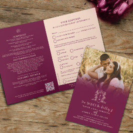 Monogram donkerrode kroon bruiloft maaltijd optie 