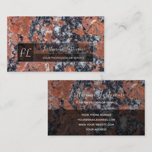 Monogram donkerrode marmer met zwarte marmer visitekaartje (Voorkant / Achterkant)