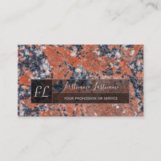 Monogram donkerrode marmer met zwarte marmer visitekaartje (Voorkant)