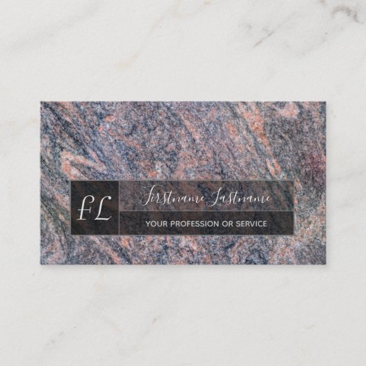 Monogram donkerrode marmer met zwarte marmer visitekaartje (Voorkant)